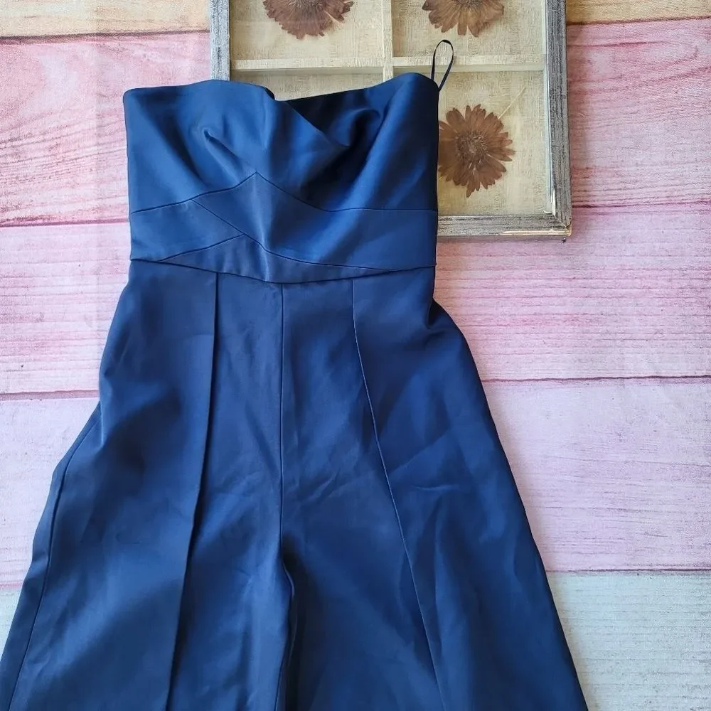 Keepsake The Label Blue True Awakening Satin Strapless Wide Leg Cropped Jumpsuit - Picture 8 of 9